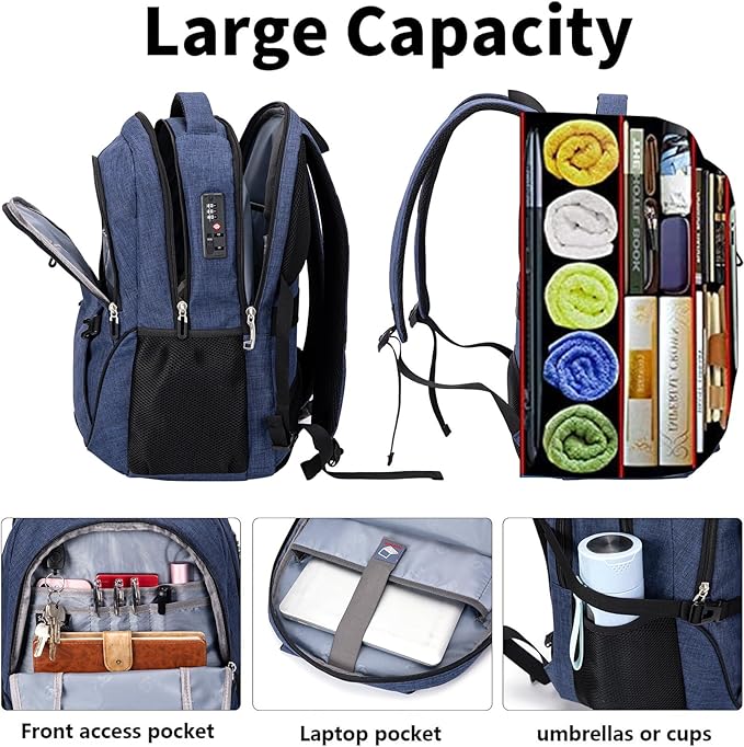 SHRRADOO Travel Laptop Backpack for Men Women, College High Schoolbag | Anti Theft Backpack with Combination Lock, Carry On Flight Approved, Fit 17 Inch Laptop, Computer College Bag, Work Daypack - Image 2
