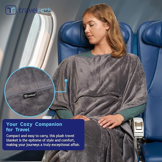 TRAVELREST 4-in-1 Travel Blanket - Comfort for Long Travel - Grey Regular | Travel Essential Pillow & Body Wrap, Soft Lightweight Blanket, Ultra-Plush Fabric, Portable Carry Case Fit For Luggage - Image 3