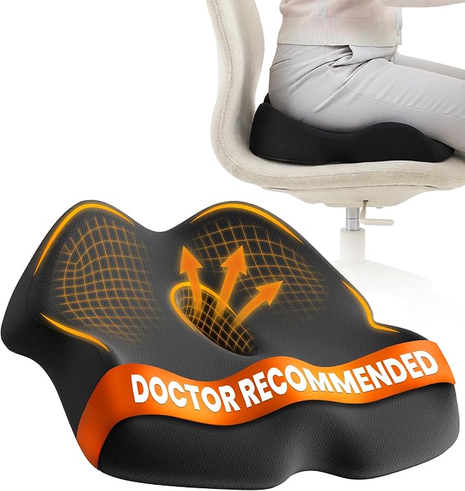 Everlasting Comfort Doctor Recommended Memory Foam Seat Cushion for Office Chairs & Car - Ergonomic Office Desk Accessories - Cushions for Tailbone Pain Relief, Sciatica (Dark Gray, Large) by EverlastingComfort