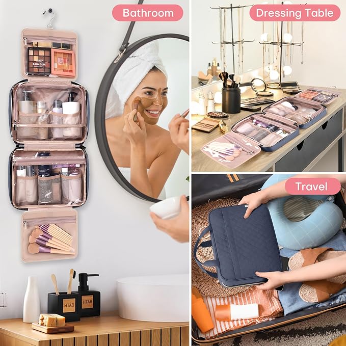 HXLGMD Travel Size Toiletry Bag for Women, Portable Cosmetic Bag with Hanging Hook, Travel Essentials Water-resistant Makeup Organizer for Accessories, Shampoo, Full-size Container, Toiletries - Image 7