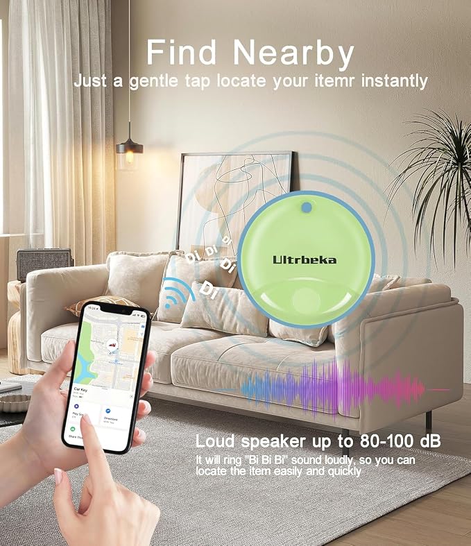 Ultrbeka Air Tracker Tag 4 Pack Bluetooth Item Finder for iPhone – MFi Certified Smart Tracker Compatible with Apple Find My, IP67 Waterproof Key Finder for Keys, Wallet, Luggage, Bike, Backpack - Image 5