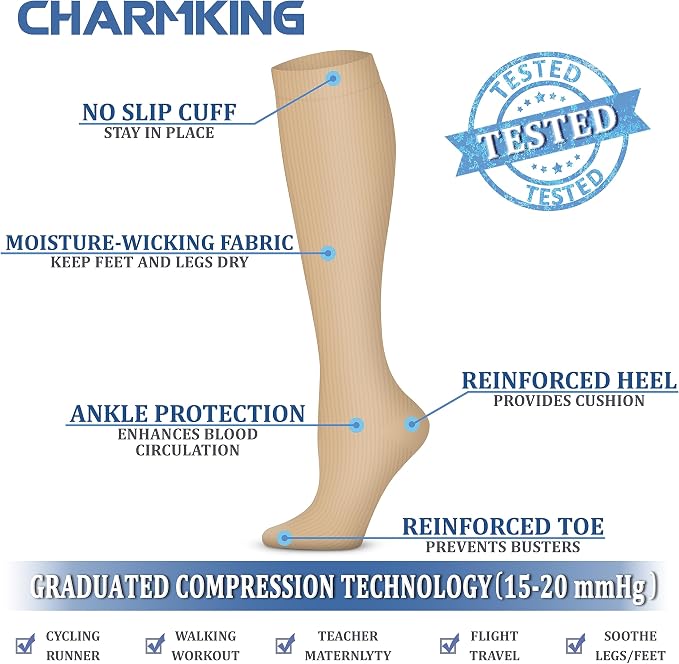 CHARMKING Compression Socks for Women & Men, 4 Pairs, Travel Nurse Athlete | Graduated 10-15mmHg compression, soft stretch fabric, boost blood circulation, relieve leg swelling, ideal for travel, nurses - Image 5
