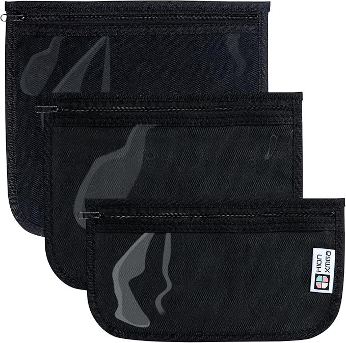 HIONXMGA Set of 3 Clear Travel Toiletry Bag, TSA Approved, Quart Size S/M/L | Clear Front Zipper Pouches Waterproof Cosmetics Bags for Women Kids Toiletries Baby Essentials Well-Organized Carry, Black by HIONXMGA