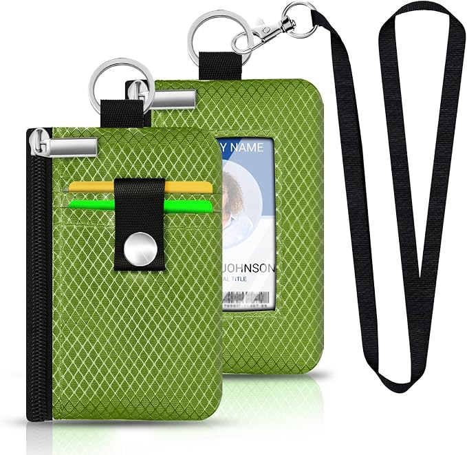 Minimalist RFID Blocking Small Wallet with ID Window,WaterResistant Zip Id Case Wallet with Lanyard Keychain for Cards,Cash,Travel,Women,Men (Olive Green) - Image 6