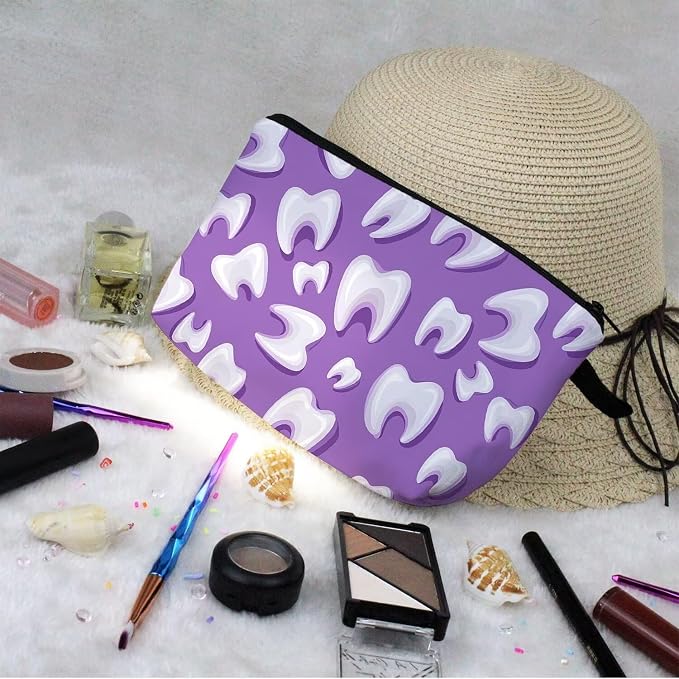 Livel lhood Purple Cartoon Teeth Small Makeup Zipper Bag | Purple Cartoon Teeth Printed Cosmetic Organizer Pouch, Purple Cartoon Teeth Gift for Women - Image 7
