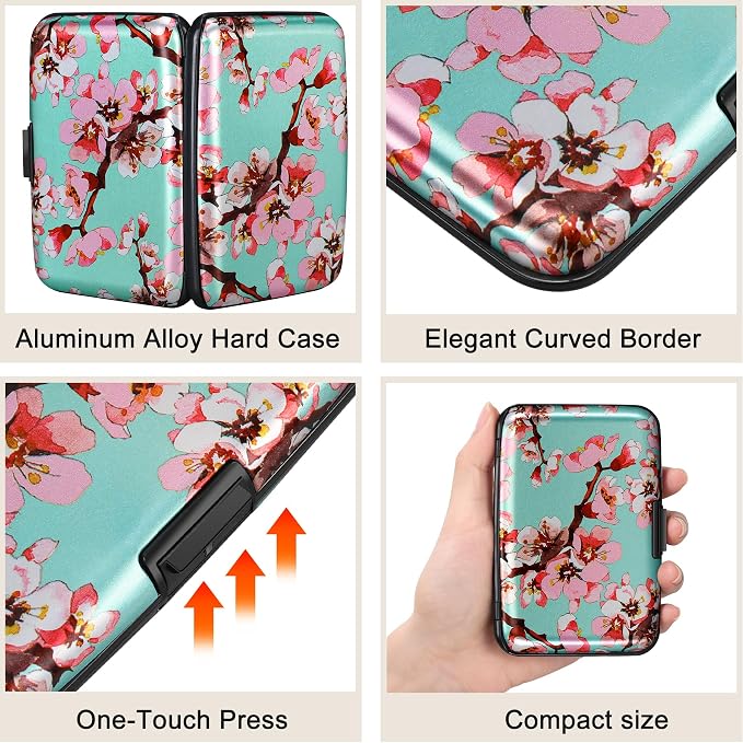 Mini RFID Aluminum Wallet Credit Cards Holder Business Card Case Metal ID Case for Men Women（Pink Peach Blossom - Image 3