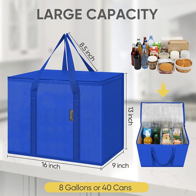 BALEINE 1Pk Insulated Reusable Grocery Bags, Collapsible Cooler Bag for Groceries, Heavy Duty Large Insulated Bag (16''x9''x13'', Midnight Blue) - Image 5
