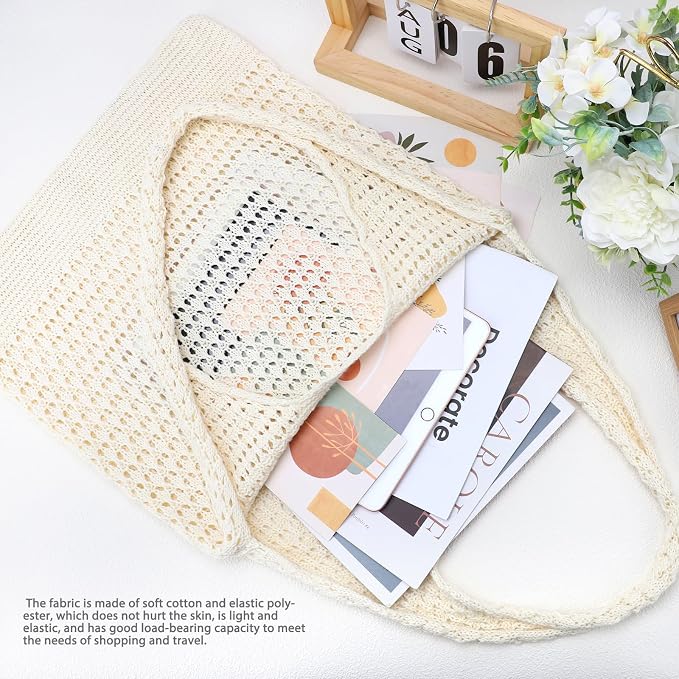 hatisan Crochet Bag for Women, Handmade Knit Beach Tote Bag Summer - Image 3