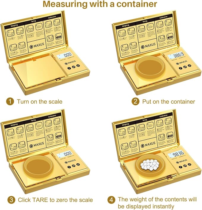 Digital Gram Scale 200g x 0.01g, Gold Pocket Scale for Jewelry, Food | Gold Plated Cover and Platform, Measures Grams and Ounces, Compact Scale for Grains, Gems, Coins and Small Items - Image 4