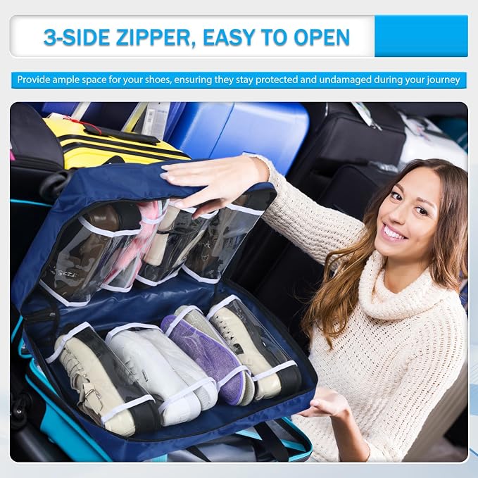 2 Pcs Shoe Bags for Travel with Handle Zipper Large Portable Shoe Organizer Luggage Storage Bags for Women and Men(Black, Blue) - Image 4
