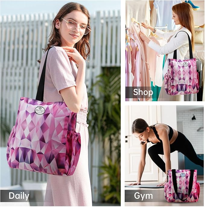 HUA ANGEL Floral Tote Bag - Casual Shoulder Bag Daily Tote Bag with Zipper Gym Travel Shopping Work Handbag for Women - Image 2