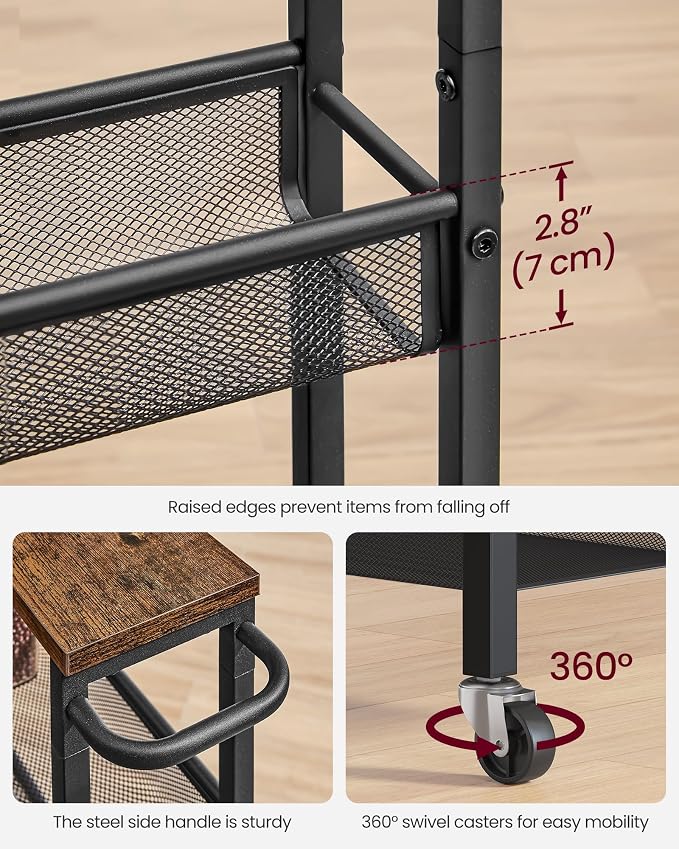 VASAGLE Slim Storage Cart, 6-Tier Rolling Utility Cart, Skinny Shelf for Kitchen Pantry, Narrow Bathroom Organizer, 17.9 x 5.9 x 51.7 inch, Rustic Brown and Matte Black, Dacey Collection ULRC038K101 - Image 7