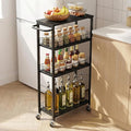 YBING Slim Storage Cart Kitchen Rolling Utility Cart on Wheels 4 Tier Mobile Narrow Cart with Wood and Metal Handle Slide Out Storage Shelving Unit Cart for Kitchen Living Room Small Places Black by YBING
