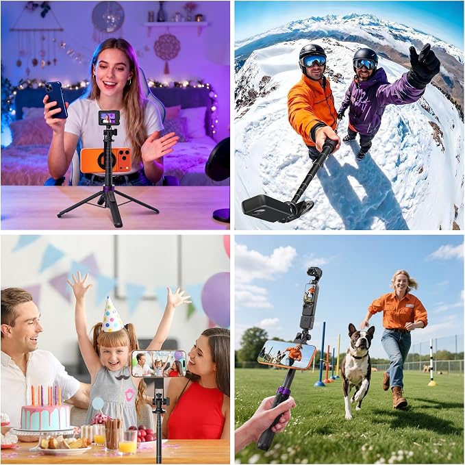 53" Magnetic Selfie Stick Tripod for iPhone Andriod, 360° Rotation | Aluminum Alloy Pole, 1/4" Screw, 4-Leg Stable Base and Wireless Remote for iPhone 17 Pro, TikTok, Vlogging and Travel - Image 9