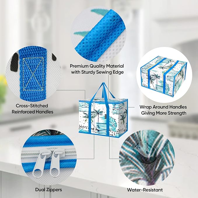 BALEINE 1Pk Insulated Reusable Grocery Bags, Collapsible Cooler Bag for Groceries, Heavy Duty Large Insulated Bag (16''x9''x13'', Island Breeze) - Image 3
