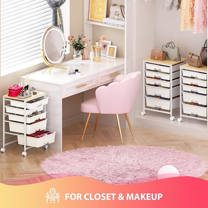 Goovilla Rolling Cart with 5 Drawers for Craft, Art, Dorm, Office, White | Utility Cart Organizer With 5 Removable Drawers and Wooden Tabletop, Lockable Rolling Storage Organizer for Classroom, Home - Image 8