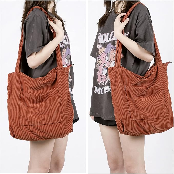 WantGor Women Corduroy Tote Bag, Large Shoulder Hobo Bags Casual Handbags | Big Capacity Shopping Work Bag - Image 2