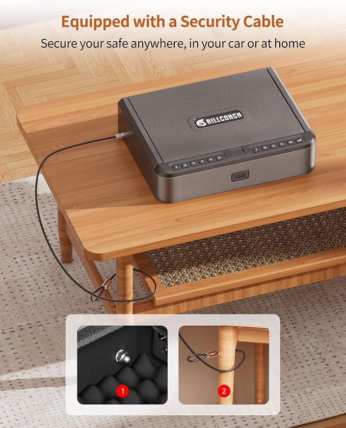 BILLCONCH Gun Safe for Handgun with Fingerprint, App, 0–9 Numeric Keypad | Smart Pistol Safe with 4 Quick-Access Methods, Built-in LED Light, Ideal Steel Biometric Handgun Safe for Nightstand and Home - Image 3