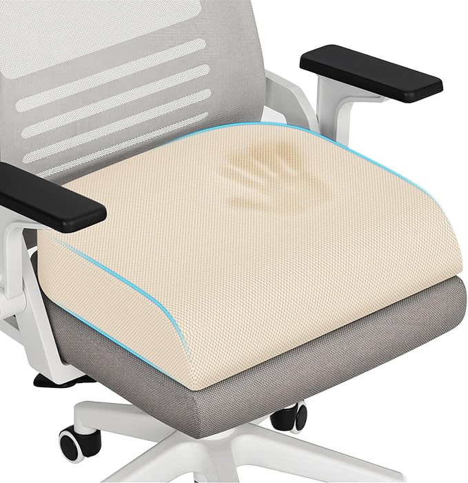 TranquilRelax Memory Foam Seat Cushion for Office Chair, 3-Inch, Khaki | Medium-firm Support for Long Sitting, Washable Mesh Cover, Non-slip Base, Perfect for Car Seats & Short Drivers by Unknown