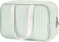 Full Size Toiletry Bag Women Large Cosmetic Bag Travel Makeup Bag Organizer Medicine Bag for Toiletries Essentials Accessories (Mint Green Stripe, Large) by Narwey