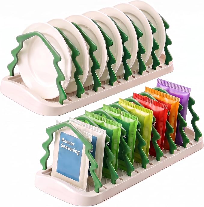 2 Pack Adjustable Plate Organizer for Cabinet, Vertical Dish Organizer | Space-Saving Kitchen Cabinet Storage for Plates, Bowls & Seasoning Packets, Adjustable Dividers for Small Kitchens & RVs by LUMERIGIN