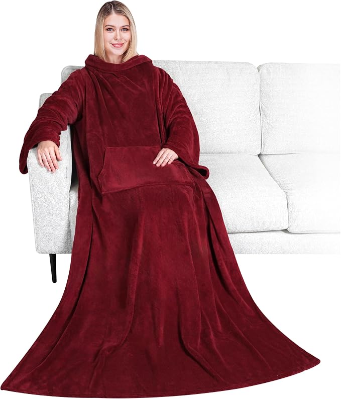 PAVILIA Blanket with Sleeves for Adult Women Men, Soft Warm Wearable Blanket Fleece Wrap Throw, Robe Blanket Gift by PAVILIA