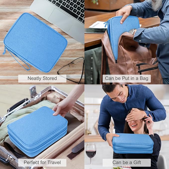 FYY Electronic Organizer, Travel Tech Pouch Bag, Extra Large, Cyan | Wrist Strap, Waterproof, Double Layers Electronics Travel Case for iPad, Cord, Laptop Charger, Daily and Business Trips Use - Image 7