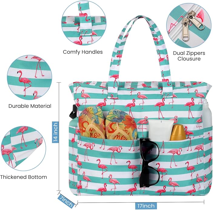 Trifabricy Beach Bags for Women, Waterproof Large Tote Bag With Zipper | Waterproof Sandproof, Zipper Closure, Wet Pocket, For Beach Gym Travel Shopping Vacation, Durable Lightweight, Easy Clean - Image 3