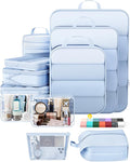 Veken 11 Set Compression Packing Cubes Garment Bags for Travel Essentials,Compressible Expandable Luggage Organizer Bags for Clothing,Space Saver Bags with Over 1000 pcs of Mesh Holes(Light Blue) by Veken