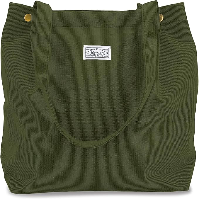 UERRUAM Corduroy Tote Bag for Women with Inner Pockets, Cute Go-to Bag | Slouchy Shoulder Bag for Everyday, Work, Books, Beach & Grocery Shopping, Lightweight Washable Foldable, Cloth Purse by UERRUAM