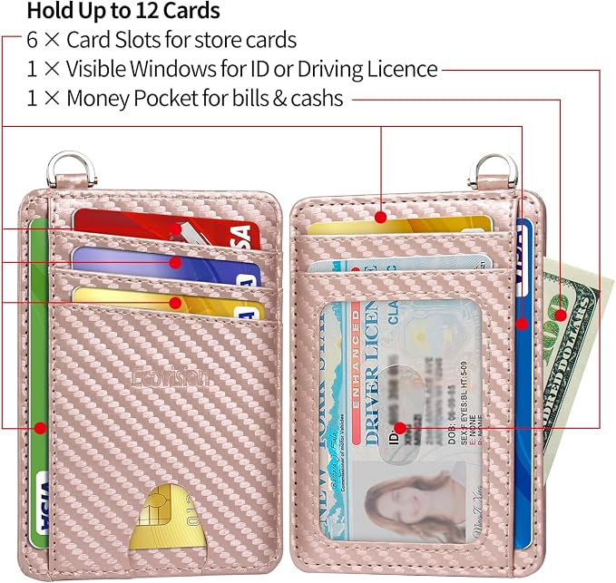 Slim Minimalist Front Pocket Wallet, RFID Blocking Credit Card Holder Wallet with Detachable D-Shackle for Men Women - Image 6