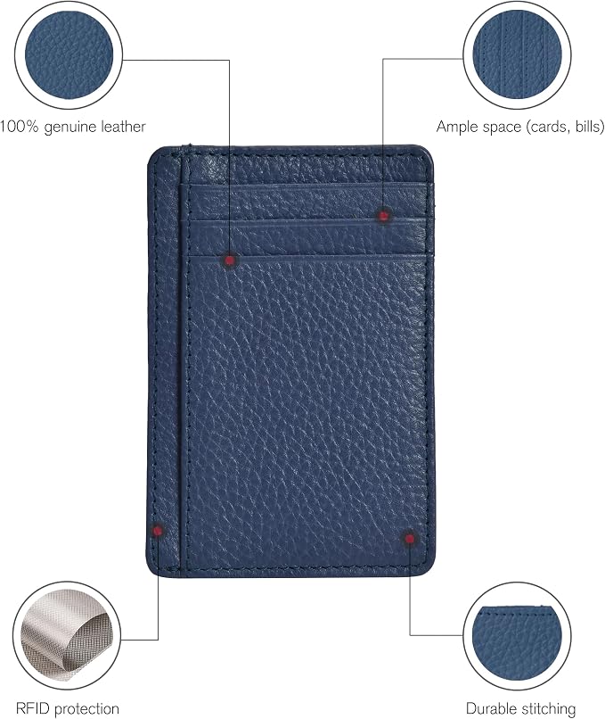 Slim Minimalist RFID Leather Wallet, Front Pocket Card Holder for Men - Image 3