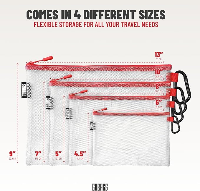 Air Production Multi-Size Clear Zipper Pouch (4-Pack) – Cable Organizer & Travel Gear Bag for Electronics, Camera Accessories, Tool Pouch & Small Tech Storage (Red) - Image 2