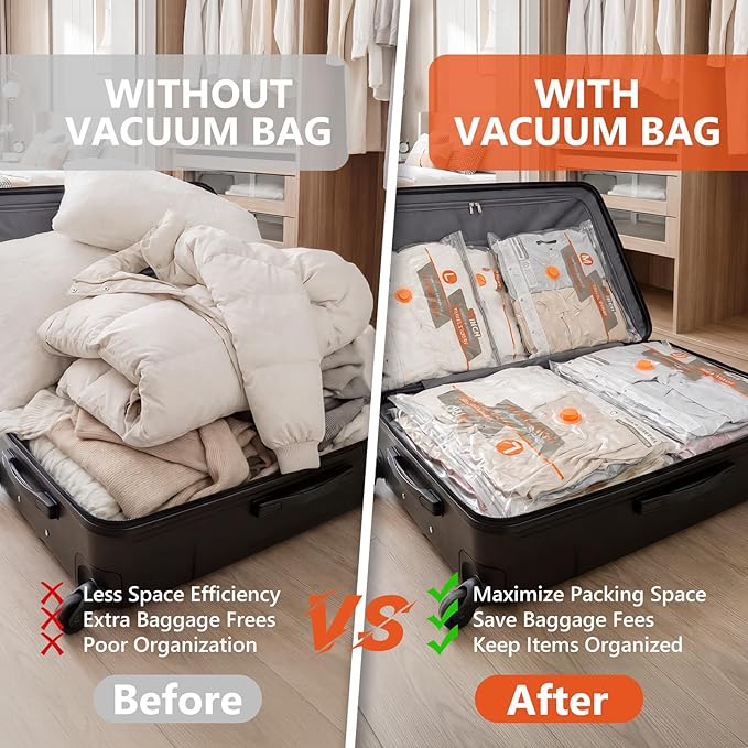 15 Pcs Vacuum Bags for Travel with Rechargeable Air Pump,Space Saver Bags | Carry-on Compression Packing Bags for Luggage and Suitcase,Space Saver for Clothes Combo Travel Size - Image 2