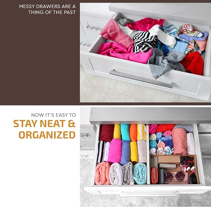 6-Pack Drawer Dividers 2.6-Inch High Dresser Organizer 16 to 22 Inch, White | Bamboo, Spring Loaded, No Tools Needed, Fits Wide Drawers for Socks, Clothes, Utensils, Bedroom, Bathroom, Kitchen, Office - Image 7