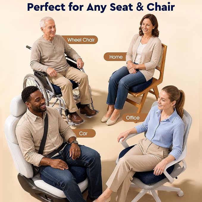 Seat Cushion, Memory Foam Office Chair Cushion - Blue, XXX-Large | for Car Seat, Airplane, Desk Chair - Sciatica & Hip & Coccyx Pain Relief Cushion for Long Sitting Office Workers, Car Drivers - Image 7
