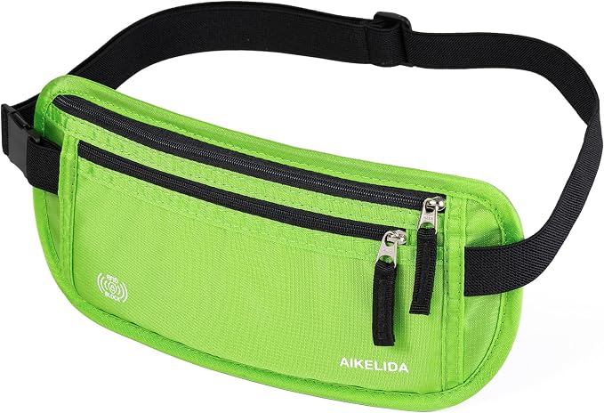 RFID Blocking Money Belt - Passport Holder & Travel Wallet, Slim Hidden Fanny Packs for Women Men - Green - Image 4