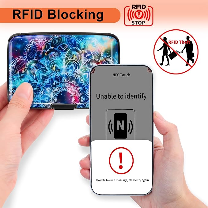 Mayski Credit Card Holder for Women RFID Blocking Wallet, Mandala | Card Wallets for Women Small Mini Business Metal Accordion Aluminum Alloy Hard Case for Men - Image 2