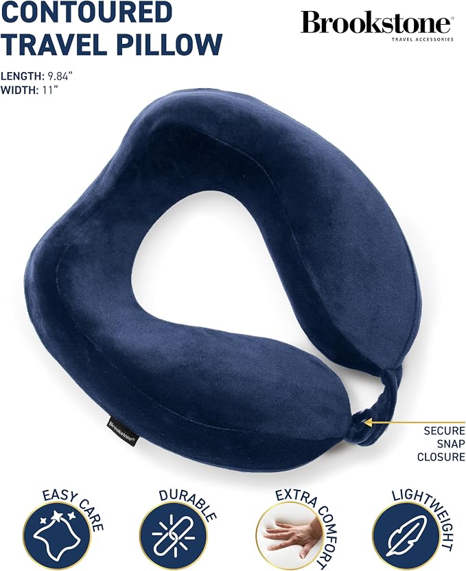 Brookstone Neck Travel Pillow Lightweight Contoured Memory Foam Support | Structured Shape Keeps Your Head Aligned While Seated, Soft Fleece Cover Feels Gentle Against Skin on Flights or Car Rides - Image 2