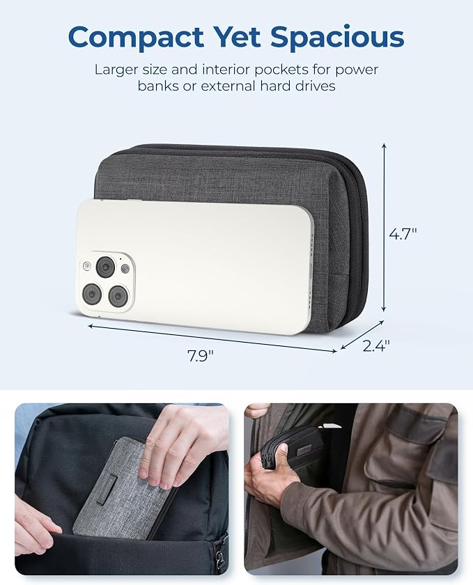 BAGSMART Electronics Travel Organizer for Cords, Zipper Pouch, Black | Travel Essentials, Tech Organizer Pouch, Cord organizer bag for Cables, Compact Travel Accessories - Image 6