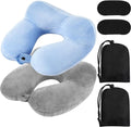 Sintuff 2 Pack Inflatable Travel Pillow for Airplanes Inflatable Neck Flight Pillows with Compact Bag and Blindfold for Traveling, Airplane, Train, Car, Office(Light Gray and Sky Blue) by Sintuff