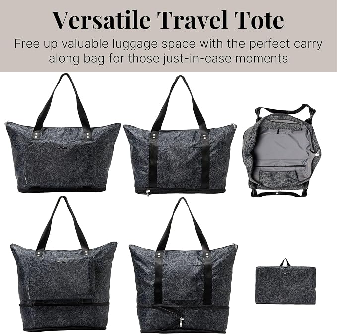 Baggallini Carryall Expandable Lightweight Travel Tote 22" Packable Folding Compact Nylon Washable Weekender w/Luggage Sleeve - Image 6