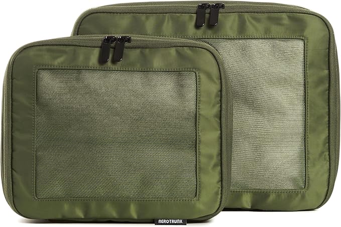 Compression Packing Cubes for Travel, 2-Pack, Olive | Solves overpacking, 2-Piece set fits most carry-ons, 50% Space savings, Compression luggage organizer bags by Aerotrunk