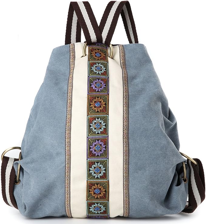 Goodhan Women Canvas Backpack Daypack Casual Shoulder Bag, Vintage Heavy-duty Anti-theft Travel Backpack (Blue Grey) by Goodhan