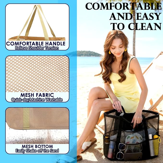 Fammart Mesh Beach Bag for Women, Large Beach Toy Pool Bag with Zipper Pocket, SandProof Cruise Essentials 2026 Family Travel - Image 6