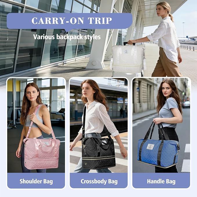Geestock Travel Duffle Bag - Weekender Overnight Bags for Women, White | Travel Bag with Expandable Shoe Compartment & Trolley Sleeve, Lightweight Carry On Bag with Drawstring Storage Pouch for Trip - Image 7
