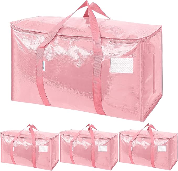 TICONN 4 Pack Extra Large Moving Bags Heavy Duty with Zippers & Carrying Handles, Durable Storage Bags Moving Boxes for Closet Organizers and Storage (4 Pack, Coral) by TICONN