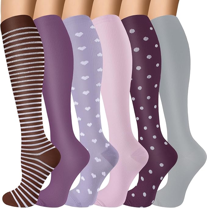 Compression Socks for Women & Men 6 Pairs | 20-30 mmHg Breathable & Moisture-Wicking Comfortable & Skin-Friendly Knee High Support Socks for Nurse, Travel, Pregnancy by OUIVIAL