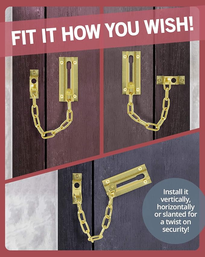 Jack N'Drill 2 Pack Door Chain Lock, Exclusive Chain Door Lock with Extended Chain Length, 100% Child Proof Safety, Heavy Duty Chain Locks for Inside Door and Extra Front Door Lock (Brass Plated) - Image 5