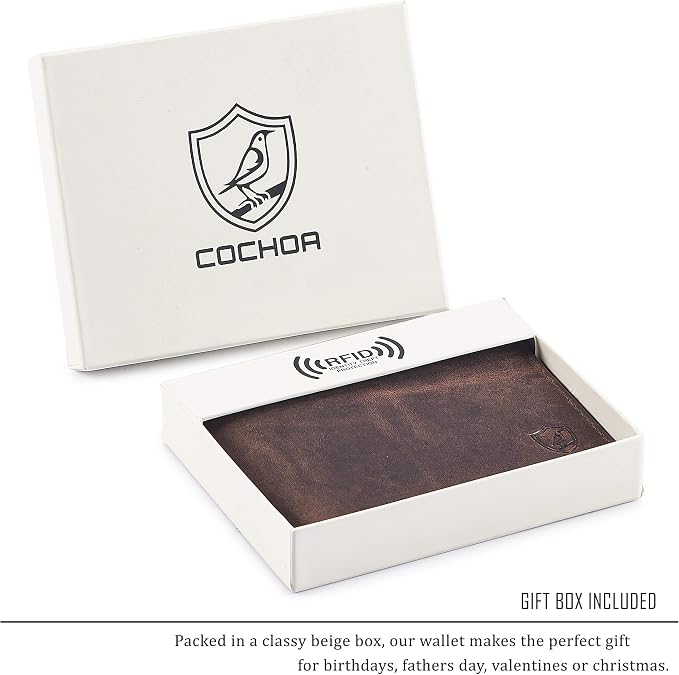 Wallet for Men Slim RFID Blocking Leather Bifold Minimalist 2 ID Windows Gift Box Carteras Para Hombres (CRAZY HORSE, COGNAC) - Image 5